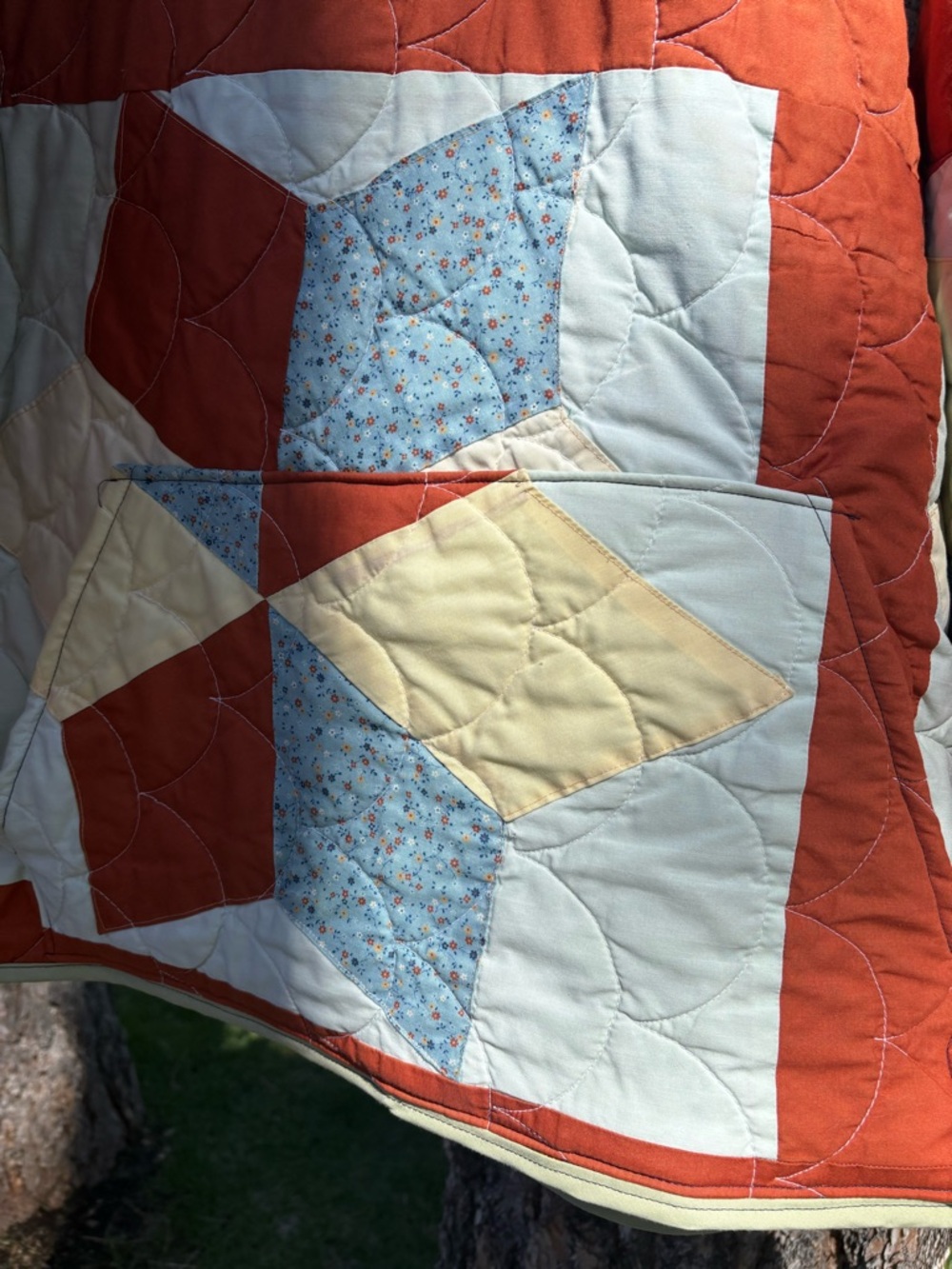 Patchwork Quilted Jacket in Rust, Cream & Light Blue,Size 1x - Picture 4 of 11